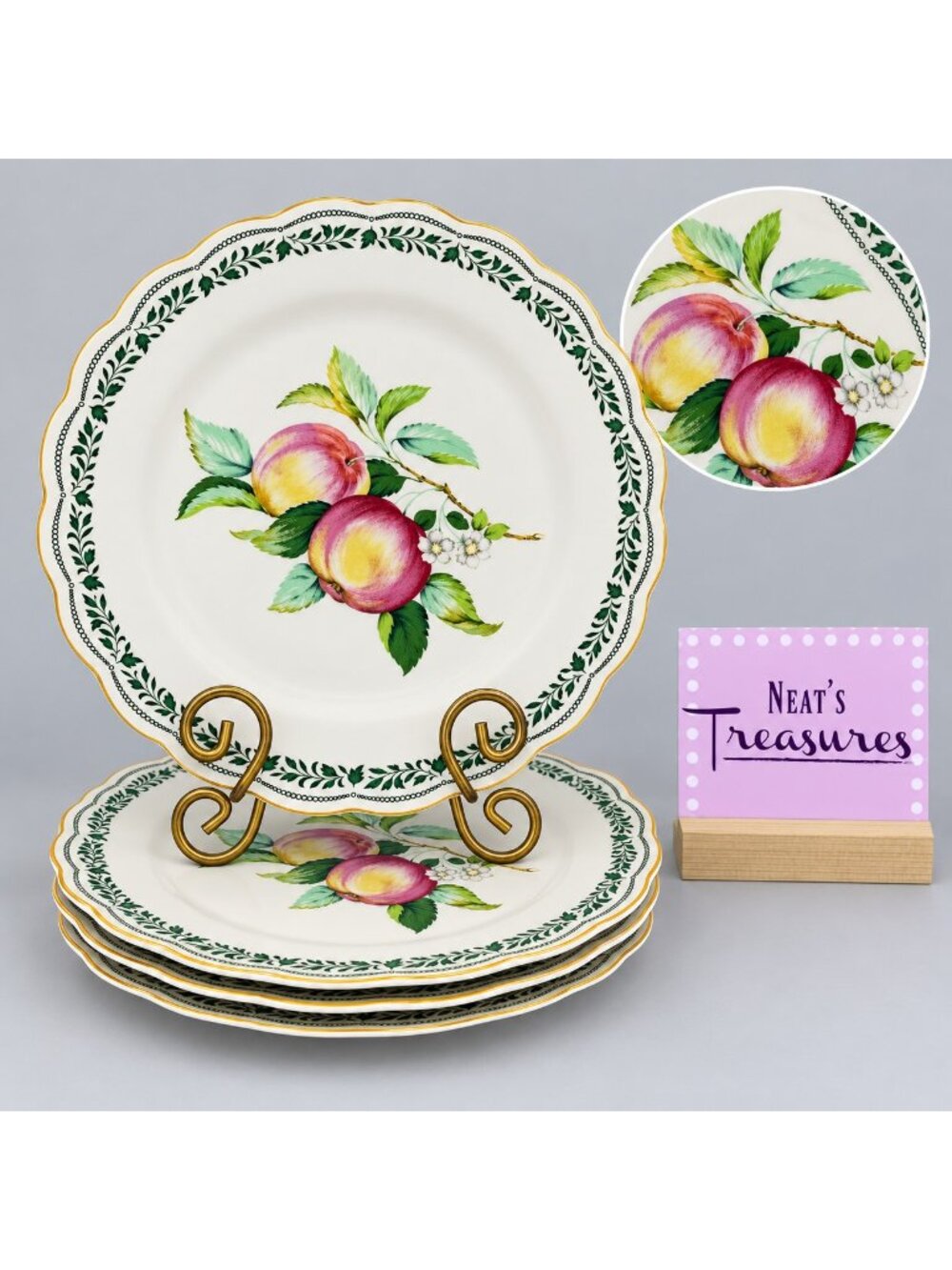 Nikko MEDLEY Fine Tableware Apple Fruit Leaf Band Scallop Dinner Plates Set of 4